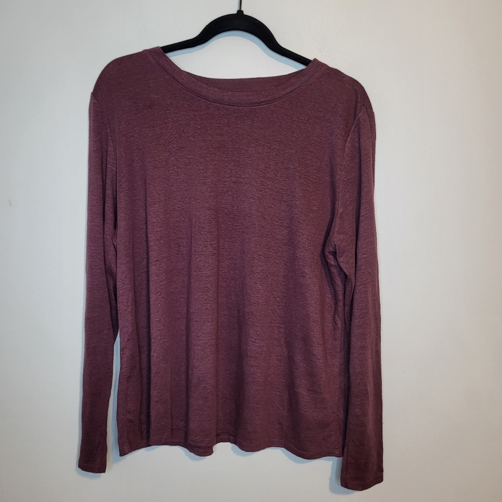 Eileen Fisher Cerise Hemp Delavé Jewel Neck Top – Size M (Med) Tencel Minimalist